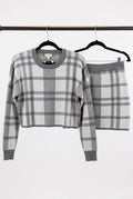 Gray & Ivory Plaid Sweater and Skirt Set
