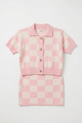 Pink & Ivory Checkerboard Cardigan and Skirt Set