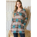 Plus Size Aztec Print V-Neck Tunic with Pockets
