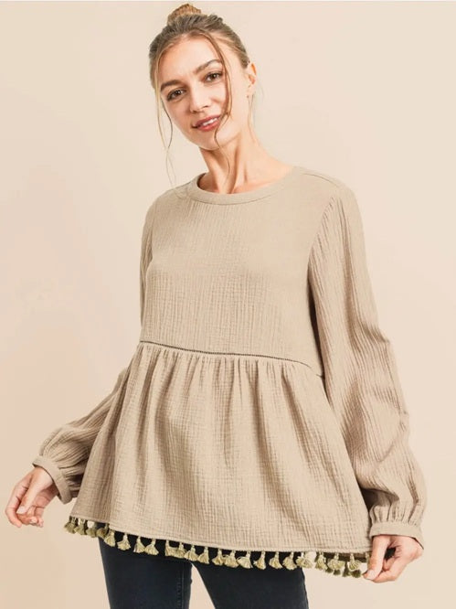 Babydoll Pom Pom Hem Top