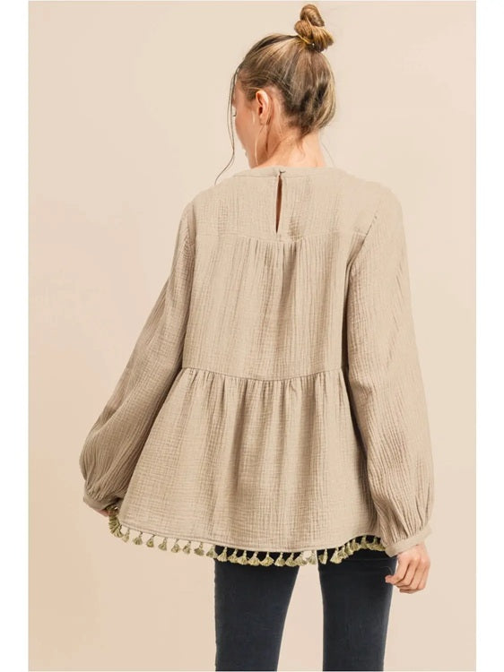 Babydoll Pom Pom Hem Top