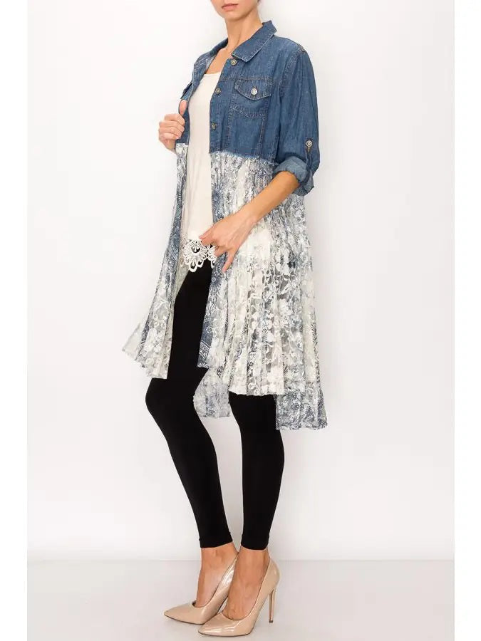 Lace Bottom Denim Jean Jacket