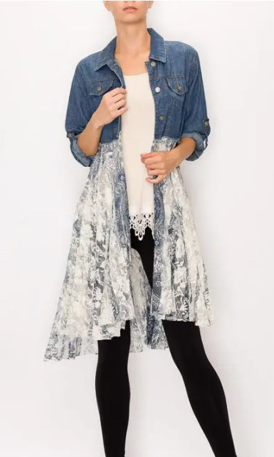 Lace Bottom Denim Jean Jacket
