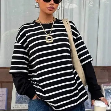 Striped Layered-Look Long Sleeve Top