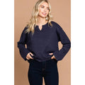Notched-Neck Long Sleeve Light Sweater Top