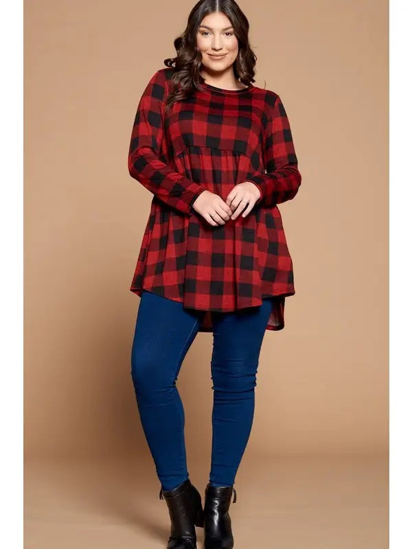 Plus Size Buffalo Plaid Babydoll Tunic